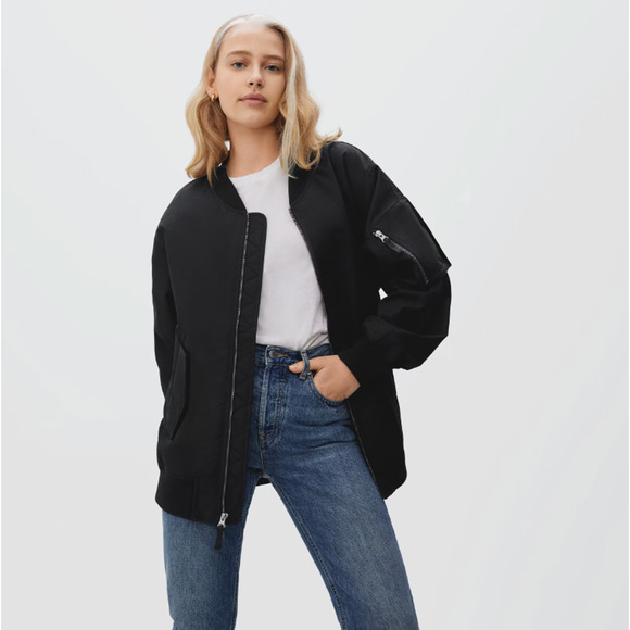 Everlane Womens Cotton Bomber Jacket Small Black NWT - Picture 2 of 10